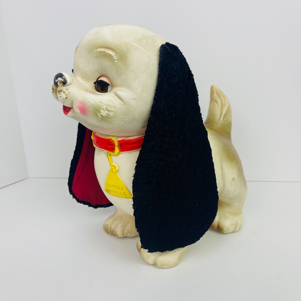 Bowser Wowser Vintage Dog Toy Cream Black Plush Ears Mid-Century Fair Collectibl